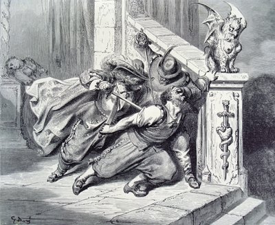 Kékszakáll halála, Charles Perrault (1628-1703) „Kékszakáll” című művéhez készült illusztráció, 1893 alkotó: Gustave Dore