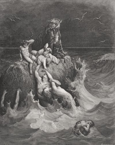 The Deluge, illusztráció Dore „The Holy Bible” című könyvéből, Pannemaker metszet, 1866 alkotó: Gustave Dore