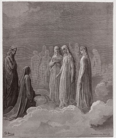 Az isteni színjáték (La Divina Comedia, La Divine Comedie), Paradiso, 3. ének: Az első birodalom: Piccarda Donati és a lelkek, akiknek fogadalmát megszegték - Dante Alighieri (1265-1321) - Illusztráció: Gustave Dore (1832-1883) ) alkotó: Gustave Dore