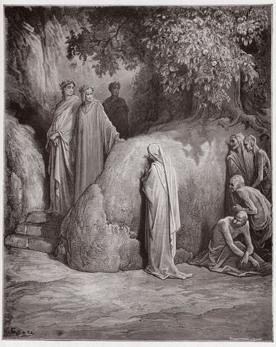 Az Isteni színjáték (La Divina Comedia, La Divine Comedie), Purgatorio, 23. ének: Dante felismeri Forese árnyalatát a falánkok között - Dante Alighieri (1265-1321) - Illusztráció: Gustave Dore (1832-1883) alkotó: Gustave Dore
