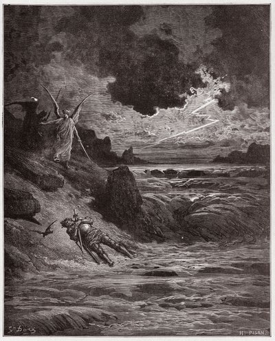 Az isteni színjáték (La Divina Comedia, La Divine Comedie), Purgatorio, 5. ének: Buonconte da Montefeltro teste az Arnóban - Dante Alighieri (1265-1321) - Illusztráció: Gustave Dore (1832-1883) alkotó: Gustave Dore