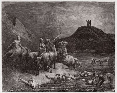 Az isteni színjáték (La Divina Commedia, La Divine Comedie), Inferno, 12. ének: Nessus és a kentaurok - Dante Alighieri (1265-1321) - Illusztráció: Gustave Dore (1832-1883) alkotó: Gustave Dore