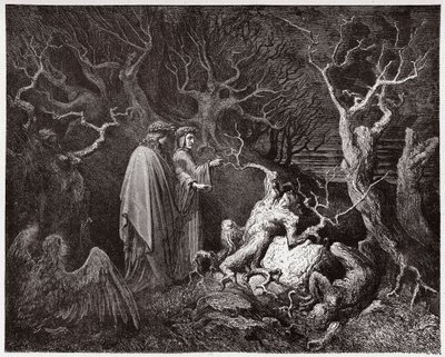 Az isteni színjáték (La Divina Commedia, La Divine Comedie), Inferno, 13. ének: Öngyilkosok az erdőben - Dante Alighieri (1265-1321) - Illusztráció: Gustave Dore (1832-1883) alkotó: Gustave Dore