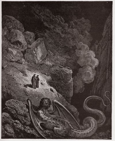 Isteni színjáték (La Divina Commedia, La Divine Comedie), Inferno, 17. ének: Geryon, a megtévesztés jelképe - Dante Alighieri (1265-1321) - Illusztráció: Gustave Dore (1832-1883) alkotó: Gustave Dore