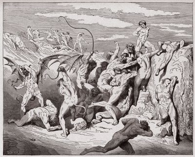 Az isteni színjáték (La Divina Commedia, La Divine Comedie), Inferno, 18. ének: Ördögök és csábítók - Dante Alighieri (1265-1321) - Illusztráció: Gustave Dore (1832-1883) alkotó: Gustave Dore