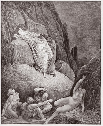 Az Isteni színjáték (La Divina Commedia, La Divine Comedie), Inferno, 18. ének: Vergilius a thai árnyalatot mutatja be Danténak – Dante Alighieri (1265-1321) – Illusztráció: Gustave Dore (1832-1883) alkotó: Gustave Dore