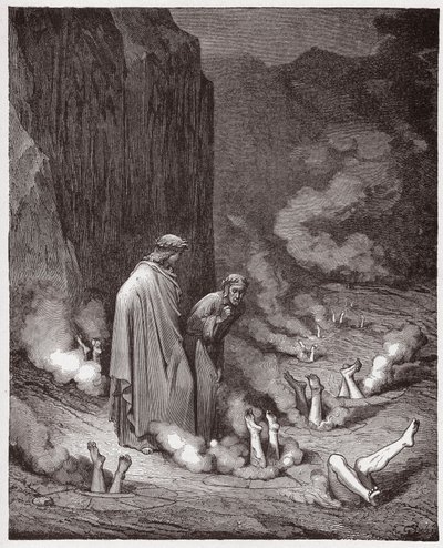 Az isteni színjáték (La Divina Commedia, La Divine Comedie), Inferno, 19. ének: Dante megfeddi III. Miklós pápát a negyedik bolgiában - Dante Alighieri (1265-1321) - Illusztráció: Gustave Dore (1832-1883) alkotó: Gustave Dore