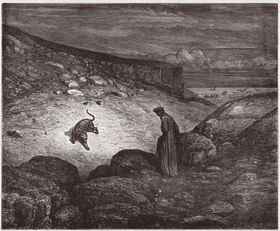 Az isteni színjáték (La Divina Commedia, La Divine Comedie), Inferno, 1. ének: A párduc az emelkedés elején - Dante Alighieri (1265-1321) - Illusztráció: Gustave Dore (1832-1883) alkotó: Gustave Dore