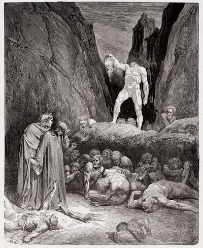 Az isteni színjáték (La Divina Commedia, La Divine Comedie), Inferno, 28. ének: Bertrand de Born levágott feje beszél Dantéval - Dante Alighieri (1265-1321) - Illusztráció: Gustave Dore (1832-1883) alkotó: Gustave Dore