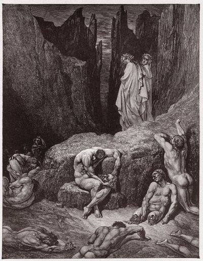 Az Isteni színjáték (La Divina Commedia, La Divine Comedie), Inferno, 29. ének: Vergilius megrovja Dante kíváncsiságát – Dante Alighieri (1265-1321) – Illusztráció: Gustave Dore (1832-1883) alkotó: Gustave Dore