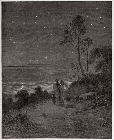 Az isteni színjáték (La Divina Commedia, La Divine Comedie), Inferno, 2. ének: Az első éjszaka sötétedő ege - Dante Alighieri (1265-1321) - Illusztráció: Gustave Dore (1832-1883) alkotó: Gustave Dore