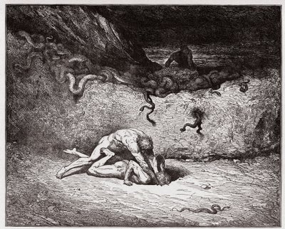 Az isteni színjáték (La Divina Commedia, La Divine Comedie), Inferno, 30. ének: A hamisítók gyötrelme a kilencedik bolgiában (Gianni Schicchi) - Dante Alighieri (1265-1321) - Illusztráció: Gustave Dore (1832-1883) alkotó: Gustave Dore