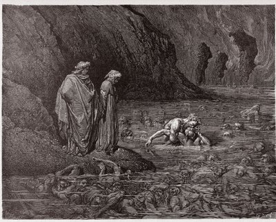 Az isteni színjáték (La Divina Commedia, La Divine Comedie), Pokol, 32. ének: Ugolino rágja Ruggieri érsek fejét - Dante Alighieri (1265-1321) - Illusztráció: Gustave Dore (1832-1883) alkotó: Gustave Dore
