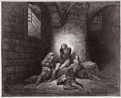 Az isteni színjáték (La Divina Commedia, La Divine Comedie), Inferno, 33. ének: Ugolino és fiai elkeseredetten és éhezve - Dante Alighieri (1265-1321) - Illusztráció: Gustave Dore (1832-1883) alkotó: Gustave Dore