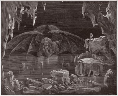 Az isteni színjáték (La Divina Commedia, La Divine Comedie), Inferno, 34. ének: Lucifer, a pokol királya, jégbe fagyva - Dante Alighieri (1265-1321) - Illusztráció: Gustave Dore (1832-1883) alkotó: Gustave Dore