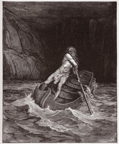 Az isteni színjáték (La Divina Commedia, La Divine Comedie), Inferno, 3. ének: Charon (Caron) az Acheron folyón - Dante Alighieri (1265-1321) - Illusztráció: Gustave Dore (1832-1883) alkotó: Gustave Dore