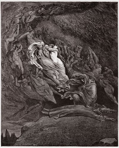 Az Isteni színjáték (La Divina Commedia, La Divine Comedie), Inferno, 5. ének: Francesca leírja a halálát - Dante Alighieri (1265-1321) - Illusztráció: Gustave Dore (1832-1883) alkotó: Gustave Dore