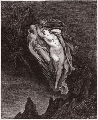 Az isteni színjáték (La Divina Commedia, La Divine Comedie), Inferno, 5. ének: Paolo és Francesca lelke - Dante Alighieri (1265-1321) - Illusztráció: Gustave Dore (1832-1883) alkotó: Gustave Dore