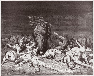 Az isteni színjáték (La Divina Commedia, La Divine Comedie), Pokol, 6. ének: Az örök esőtől megtépázott falánkok - Dante Alighieri (1265-1321) - Illusztráció: Gustave Dore (1832-1883) alkotó: Gustave Dore
