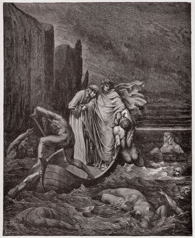 Isteni színjáték (La Divina Commedia, La Divine Comedie), Inferno, 8. ének: A firenzei Philippo Argenti lelke a költőkhöz szól a Styxen - Dante Alighieri (1265-1321) - Illusztráció: Gustave Dore (1832-1883) alkotó: Gustave Dore