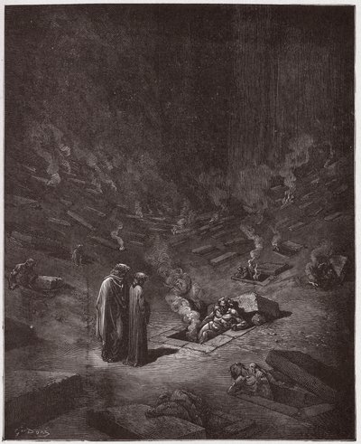 Az isteni színjáték (La Divina Commedia, La Divine Comedie), Pokol, 9. ének: Az eretnekek égő sírjai - Dante Alighieri (1265-1321) - Illusztráció: Gustave Dore (1832-1883) alkotó: Gustave Dore
