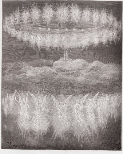 Az isteni színjáték (La Divina Commedia, La Divine Comedie), Paradiso, 12. ének: Megdicsőült lelkek gyűrűi a napon - Dante Alighieri (1265-1321) - Illusztráció: Gustave Dore (1832-1883) alkotó: Gustave Dore