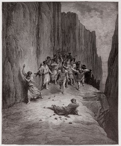 Az isteni színjáték (La Divina Commedia, La Divine Comedie), Purgatorio, 15. ének: Dante látomása István megkövezésével - Dante Alighieri (1265-1321) - Illusztráció: Gustave Dore (1832-1883) alkotó: Gustave Dore