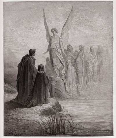 Az isteni színjáték (La Divina Commedia, La Divine Comedie), Purgatorio, 2. ének: Az égi pilóta leszáll a hajóra – Dante Alighieri (1265-1321) – Illusztráció: Gustave Dore (1832-1883) alkotó: Gustave Dore