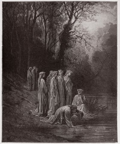 Az isteni színjáték (La Divina Commedia, La Divine Comedie), Purgatorio, 33. ének: Dante italok az Eunoe folyóból - Dante Alighieri (1265-1321) - Illusztráció: Gustave Dore (1832-1883) alkotó: Gustave Dore