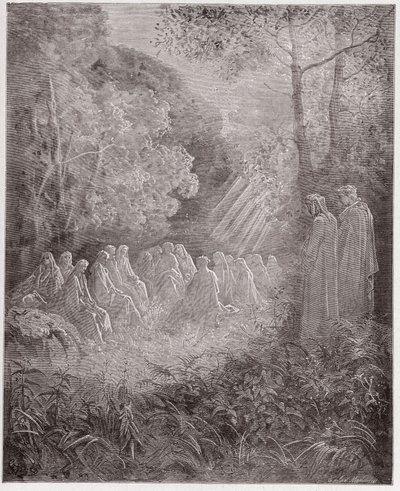Az isteni színjáték (La Divina Commedia, La Divine Comedie), Purgatorio, 7. ének: A szellemek, akik Salve Reginát éneklik a dellben - Dante Alighieri (1265-1321) - Illusztráció: Gustave Dore (1832-1883) alkotó: Gustave Dore