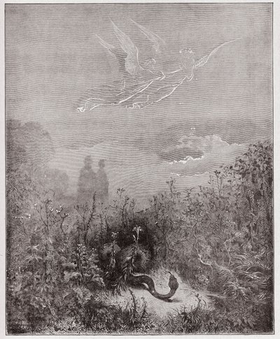 Az isteni színjáték (La Divina Commedia, La Divine Comedie), Purgatorio, 8. ének: Az angyalok elűzik a kígyót - Dante Alighieri (1265-1321) - Illusztráció: Gustave Dore (1832-1883) alkotó: Gustave Dore