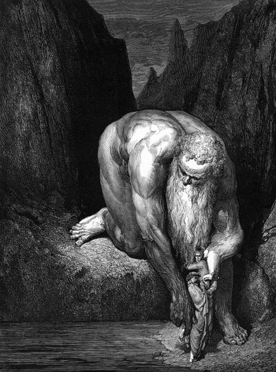 Az isteni színjáték, Dante: Az óriás Antaeus. alkotó: Gustave Dore