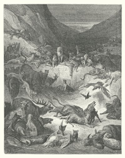 La Fontaine meséi: (metszet): A pestisben megbetegedett állatok (metszet) alkotó: Gustave Dore