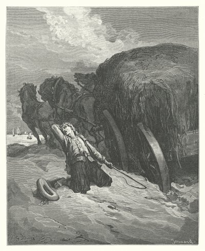 La Fontaine meséi: (metszet): A sárban ragadt szekér (metszet) alkotó: Gustave Dore