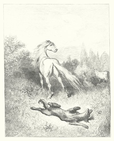 La Fontaine meséi: Fontaine: A ló és a farkas (metszet). alkotó: Gustave Dore