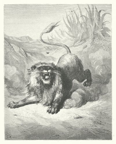 La Fontaine meséi: Fontaine: Az oroszlán és a szúnyog (metszet). alkotó: Gustave Dore