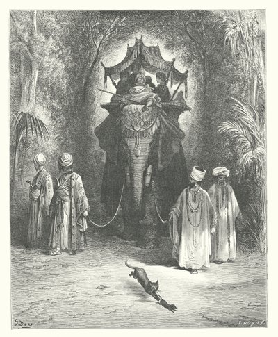 La Fontaine meséi: Fontaine: A patkány és az elefánt (metszet). alkotó: Gustave Dore
