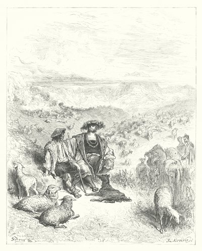 La Fontaine meséi: Fontaine: A pásztor és a király (metszet). alkotó: Gustave Dore