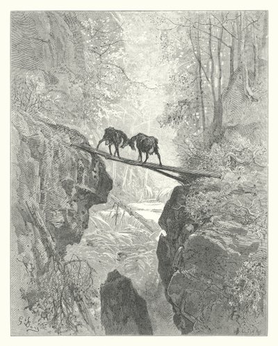 La Fontaine meséi: Fontaine: A két kecske (metszet) alkotó: Gustave Dore