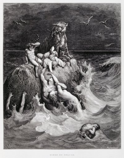 A nagy özönvíz, illusztráció a Dore Bibliából alkotó: Gustave Dore