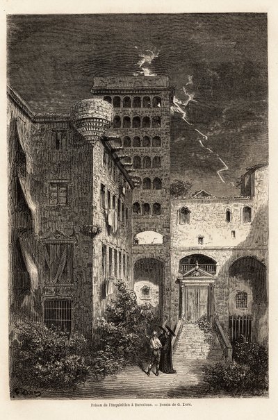 A barcelonai inkvizíciós börtön, Gustave Dore (1832-1883) rajza, hogy illusztrálja spanyolországi utazását C. Davillier-vel 1862-ben. Metszet a „Le tour du monde”-ban, szerkesztette Edouard Charton alkotó: Gustave Dore