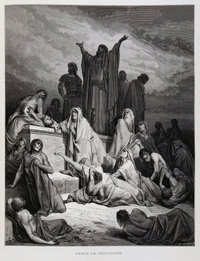 A pestis csapás Jeruzsálemben, illusztráció a Dore Bibliából alkotó: Gustave Dore