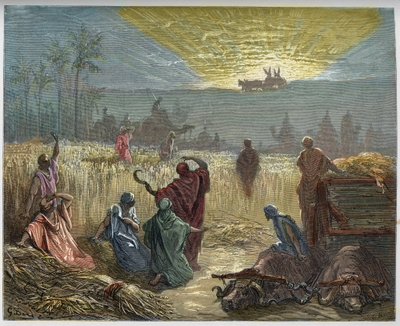 A frigyláda visszatérése - A frigyláda visszatérése Beth Semesbe - Ószövetség - - Gustave Dore (1832-1883) "" The Bible illustree" -be vésve - Metszet a "" The Dóre Bibliából ”” alkotó: Gustave Dore
