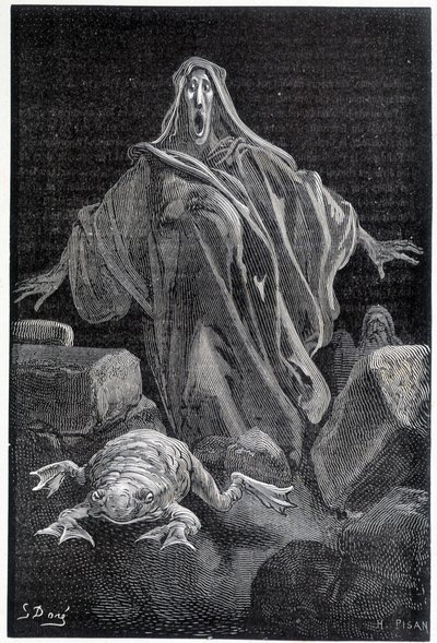 A riasztó kiáltott – Gustave Doré félelem illusztrációja, metszet alkotó: Gustave Dore