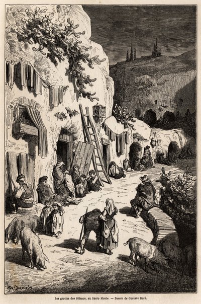 Cigányok barlangjai (földalatti házai) Sacro Monte-ban, Granadában. Gustave Dore (1832-1883) rajza 1862-es spanyolországi utazásának illusztrálására Ch.Davillier kíséretében. Gravírozás a „Le tour du monde”-ban, szerkesztette Edouard Charton alkotó: Gustave Dore