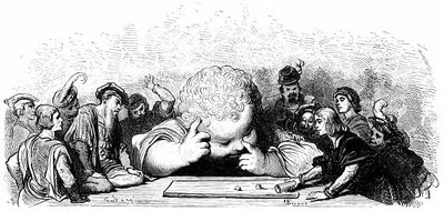 A Gant Gargantua gyermekének nevelése: megtanul a desen játszani. Gustave Dore illusztrációja Francois Rabelais művéhez. alkotó: Gustave Dore