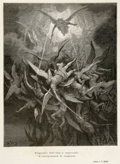 Az angyalok bukása, jelenet az Elveszett paradicsomból, John Milton (1608-1674), illusztráció: Gustave Dore