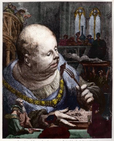 A zarándokokat salátákban eszik - illusztráció a "Gargantua és Pantagruelből", Francois Rabelais - Gustave Dore metszet alkotó: Gustave Dore