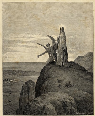 "Krisztus megkísértése" Jézus a sivatagba megy, ahol az ördög megkísérti. Gustave Dore (1832-1883) illusztrációja a Biblia számára. 1866 alkotó: Gustave Dore
