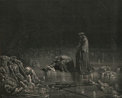 Aztán megragadva a fejbőrét, felkiáltottam: Nevezd meg, vagy egy hajszál sem marad itt, c1890. alkotó: Gustave Dore